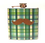 Image of Retro Plaid Brown Stache - 6oz Cocktail Flask