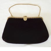 Image of Vintage 1950s Black Velvet Evening Bag Snakechain Strap
