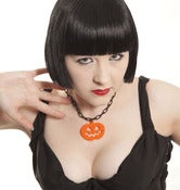 Image of Pumpkin Necklace on chunky black plastic chain