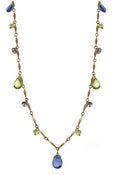Image of Long Briolette Drop, Vermeil w. Stones, Flat Link