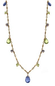 Image of Long Briolette Drop, Vermeil w. Stones, Flat Link