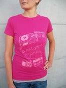 Image of analogue junkie Tee (pink on raspberry) 