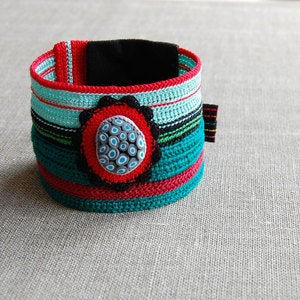 Image of Striped crochet and linen cuff