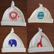 Image of Hand screenprinted organic cotton baby hat