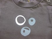 Image of chocolate brown organic cotton baby t-shirt with white and grey textile vinyl print