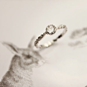 Image of platinum 3.8mm rose cut diamond ring {floral carved}