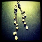 Image of VORTEX Long Chain Spiral Cascade Earrings:: Pyrite+Pearl