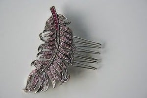 Image of Vintage pink rhinestone bridal hair comb : piece 012