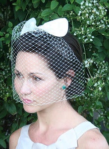 Image of Darling Annabelle - French blusher bridal veil adorned with silk ivory bow