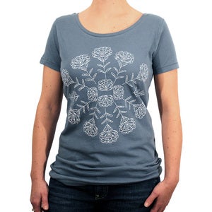 Image of Organic Cotton Floral Lace Scoopneck Tee - (Earth ocean) 