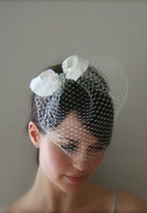 Image of Sugar and Spice - Silk bridal bow paired with birdcage veil