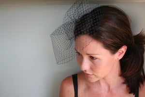 Image of Navy french netting birdcage veil