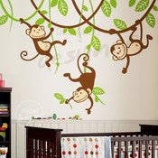 Image of Three Monkeys Swinging on Vines - dd1049 - Kids Vinyl Wall Sticker Decal Art