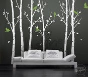 Image of Vinyl Wall Decal Sticker Art - Birds in the Urban Forest 101in tall 6 leafy trees - Large - dd1014