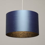 Image of Cornflower blue silk lampshade with gold line print / Blue lampshade with screen print lining 