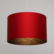 Image of Ruby red silk lampshade with gold line illustration lining / / Red lampshade with gold lining 
