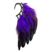Image of Ear cuff with purple rooster feathers