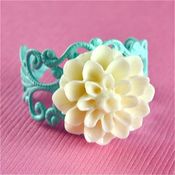 Image of Mint and Ice - Turquoise and Cream Filigree Flower Ring