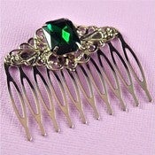 Image of Deco Delight - Silver and Emerald Green Jewelled Hair Comb