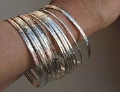 Image of 7 Thin Handmade, Hammered Sterling Silver Stack Bangle Bracelets-Handmade Sterling Silver Artisan Je