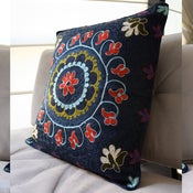 Image of Silk and Cotton Embroidered Uzbek Cushion Cover 44 x 44 cm