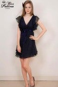 Image of Premium Collection Dot-textured Sexy Sweetie V-neck Dress (Navy)