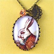 Image of I'm Late - Bronze Alice in Wonderland White Rabbit Necklace