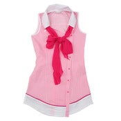 Image of Red Stripe Wrapover Buttoned Shirt W/Tie