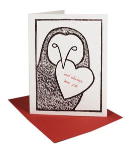 Image of Heart Owl Woodcut Card
