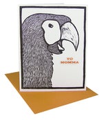 Image of Yo Momma Parrot Woodcut Card