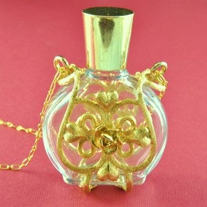 Image of Parfum - Ornate Gold and Glass Perfume Bottle Necklace 