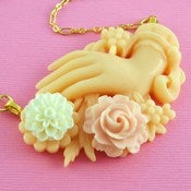 Image of The Edwardian Lady - Cream Pink and Gold Floral Carved Necklace