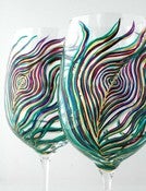 Image of Gold, Teal and Purple Peacock Wine Glasses--Set of 2