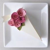 Image of Garden Party Series - PAPER Cream cake slice favor box with blossom and fuchsia flowers (1 slice)