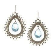 Image of Large Teardrop Earrings w. Stone, Sterling Silver