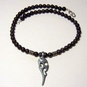Image of Mens Handmade Beaded Necklace - Lava Rock with Jagged Dagger Pendant