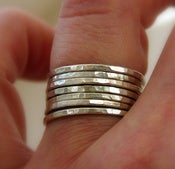 Image of Set of 7 sterling silver stackable rings, hammered textured shiny bands, Made to order in your size