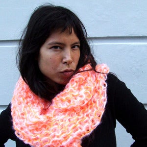 Image of Poofy Mohair Scarf: White mohair w/ bright orange