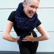 Image of Poofy mohair scarf: black mohair with royal blue