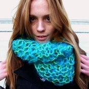 Image of Poofy mohair scarf: turquise mohair w/ lime-green