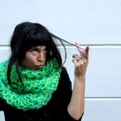 Image of Poofy mohair scarf: turquise mohair w/ bright yellow