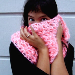 Image of Poofy Mohair Scarf: White mohair w/ peach