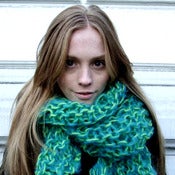 Image of Super chunky mohair scarf: turquise mohair w/ lime-green