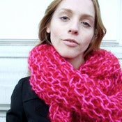 Image of Super chunky mohair scarf: red mohair w/ hot pink