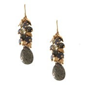 Image of Medium Vine Earrings w. Large Briolette, Vermeil w. Stones