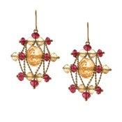Image of Small Lattice Earrings w. Gemstones, 14k Gold 