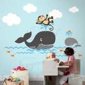 Image of Whale theme nursery wall decal - dd1054 - Kids Vinyl Wall Sticker Decal Art