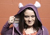 Image of Purple Adult Bear ear hoodie with monster lolli on the back! 