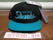 Image of VINTAGE SAN JOSE SHARKS SCRIPT 2 TONE SPORTS SPECIALTIES SNAPBACK CAP HAT