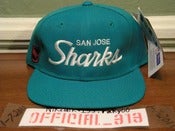 Image of VINTAGE SAN JOSE SHARKS SCRIPT SPORTS SPECIALTIES SNAPBACK CAP HAT